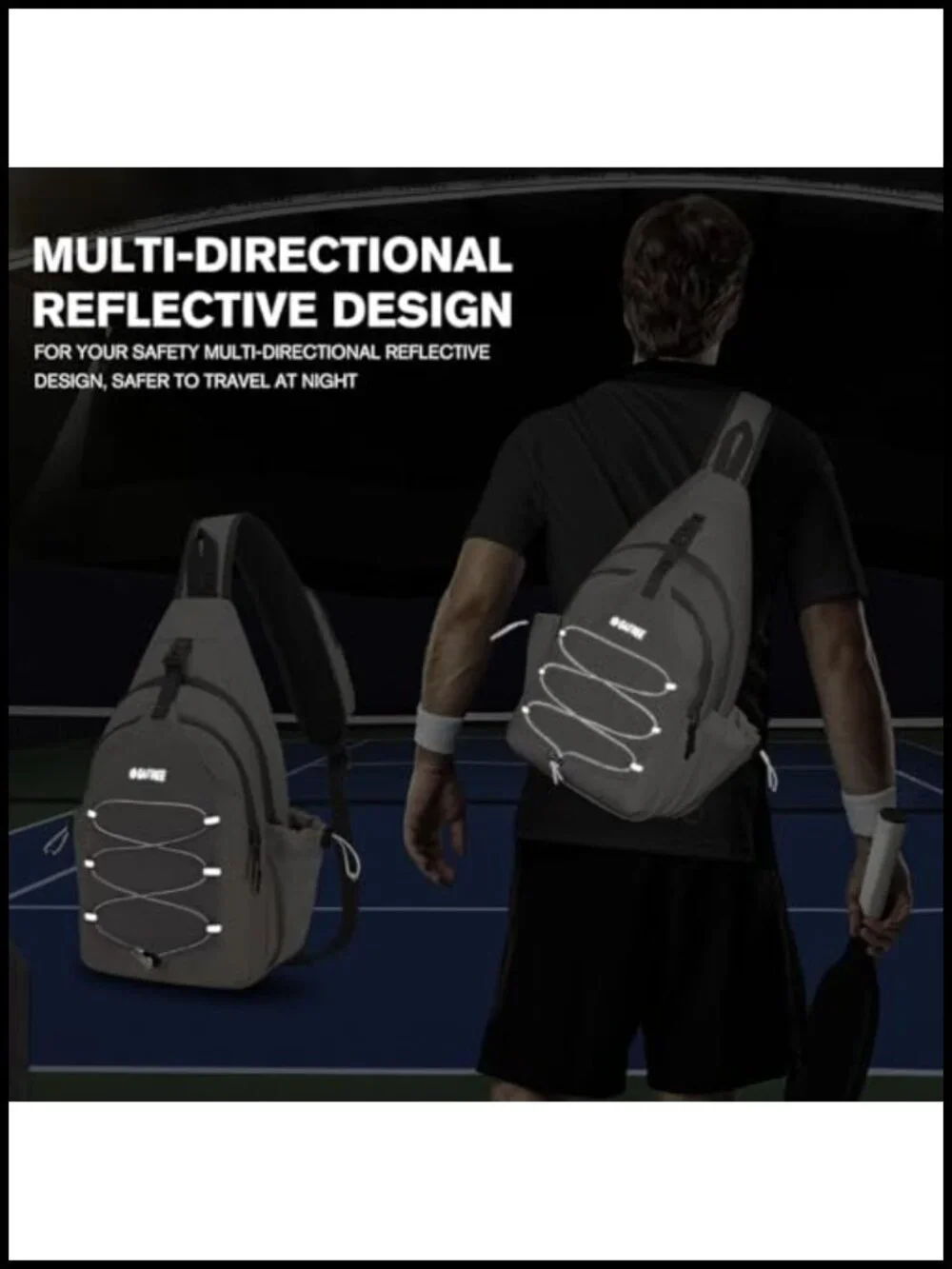 Pickleball Sling Bag Crossbody Backpack with Multiple Pockets